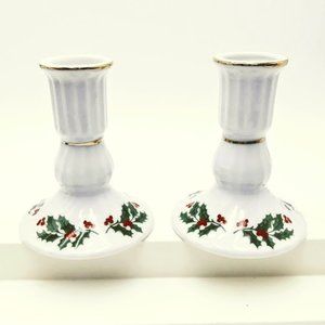 VTG MERVYN'S* CHRISTMAS PORCELAIN CANDLESTICK HOLDER SET